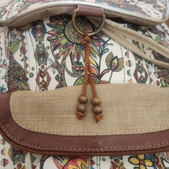 Sakroots Owl Floral Patterned Backpack with Earthy Tones And Owl Bag Charm - Picture 9 of 10